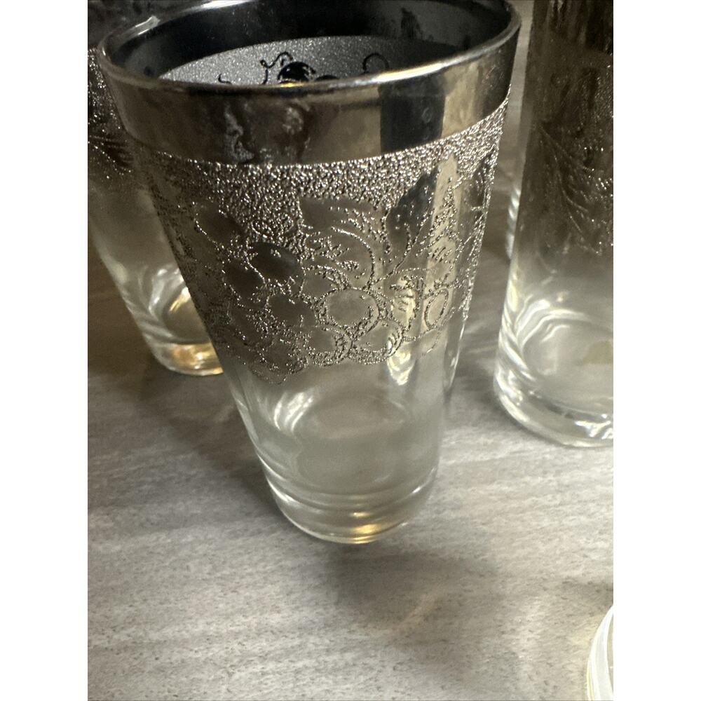 MCM 8pc Set Vitreon Queens Lusterware Silver Fade Grape Highball Glasses - Picture 2 of 7